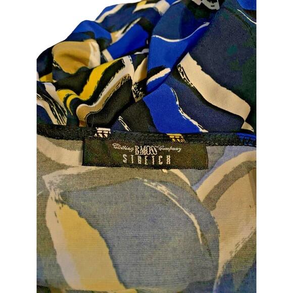 B Moss Womens Sz S Fit & Flare Dress Blue Black Floral Tie Waist Long Sleeve - Picture 3 of 6